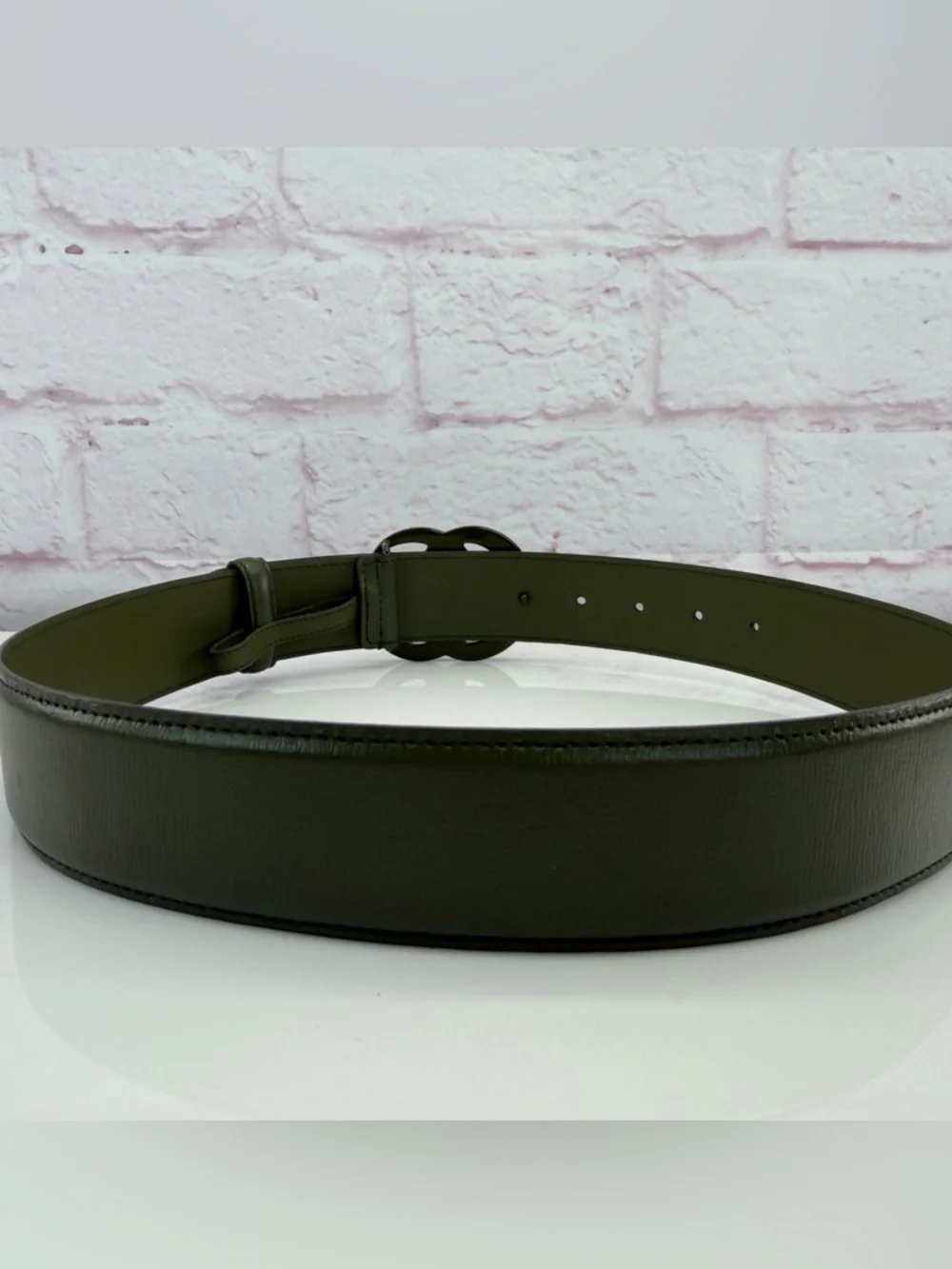 Authentic Gucci Monochrome Gg Wide Marmont Enamel Green Belt 75/30 400593